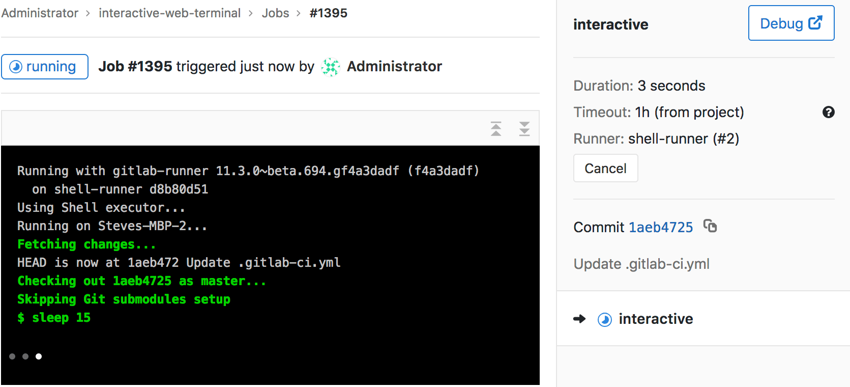 Example of job running with terminal
available