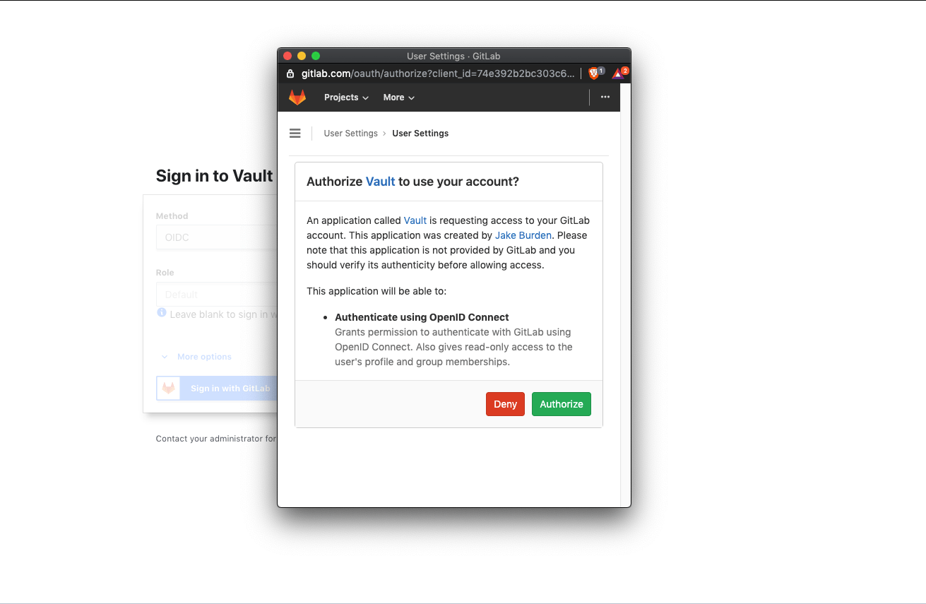 Authorize Vault to connect with GitLab