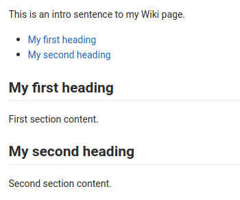 Preview of an auto-generated table of contents in a Wiki